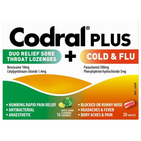 codral plus loz c+f + sore throat caps 16